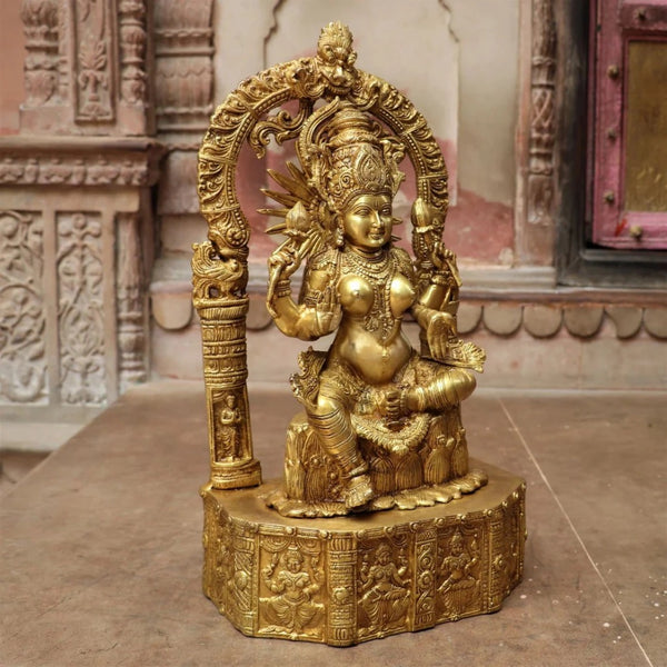 Brass Sitting Maa Lakshmi Idol (Height: 19 inches) Study Setting