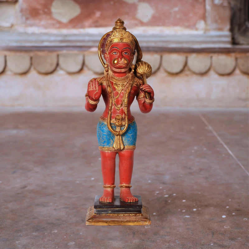 Brass Vermillion Read Hanumanji Idol (Height : 23 inches)