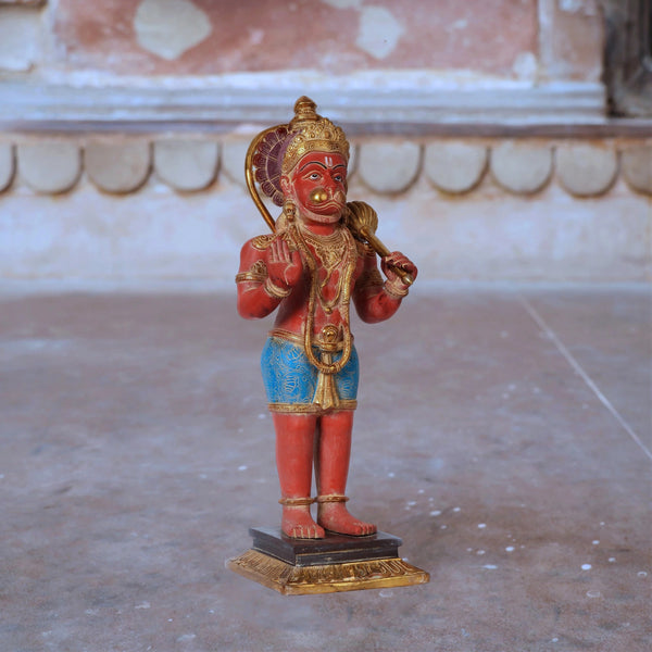 Brass Vermillion Read Hanumanji Idol (Height : 23 inches) Study Setting