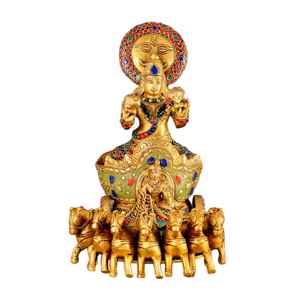 Brass Surya Rath with Stone Work idol (Height : 12 inches)