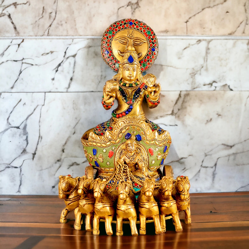 Brass Surya Rath with Stone Work idol (Height : 12 inches)