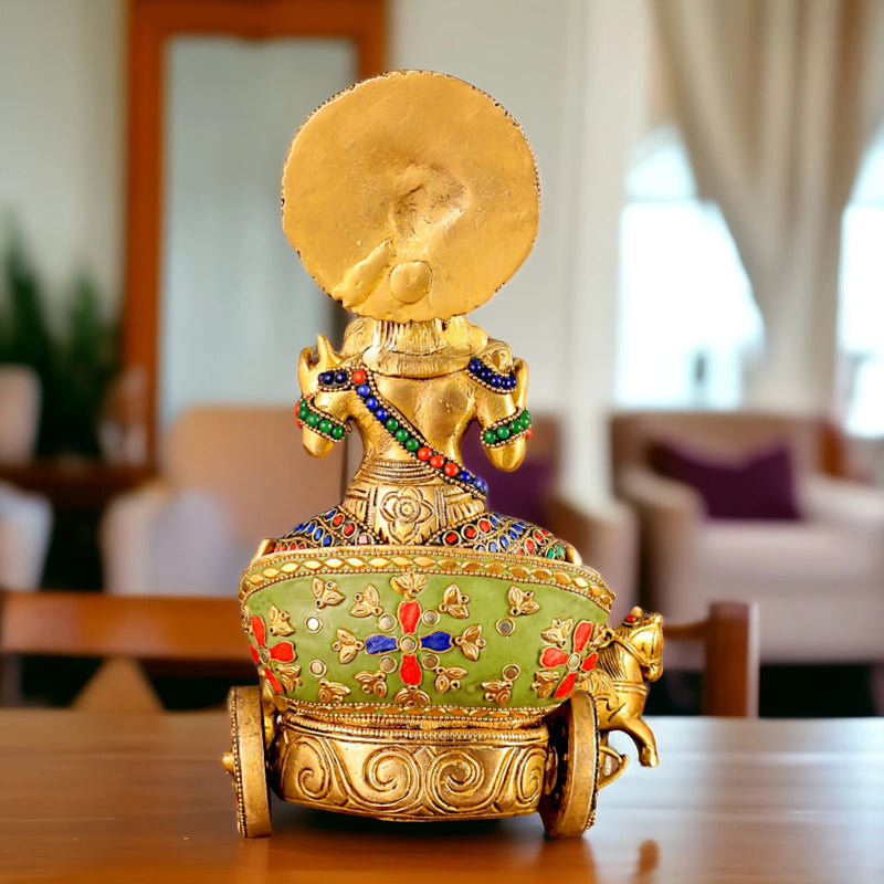 Brass Surya Rath with Stone Work idol (Height : 12 inches)