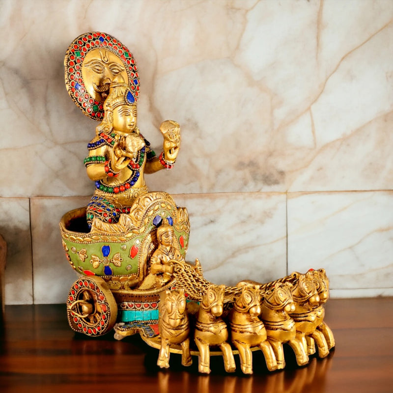 Brass Surya Rath with Stone Work idol (Height : 12 inches)