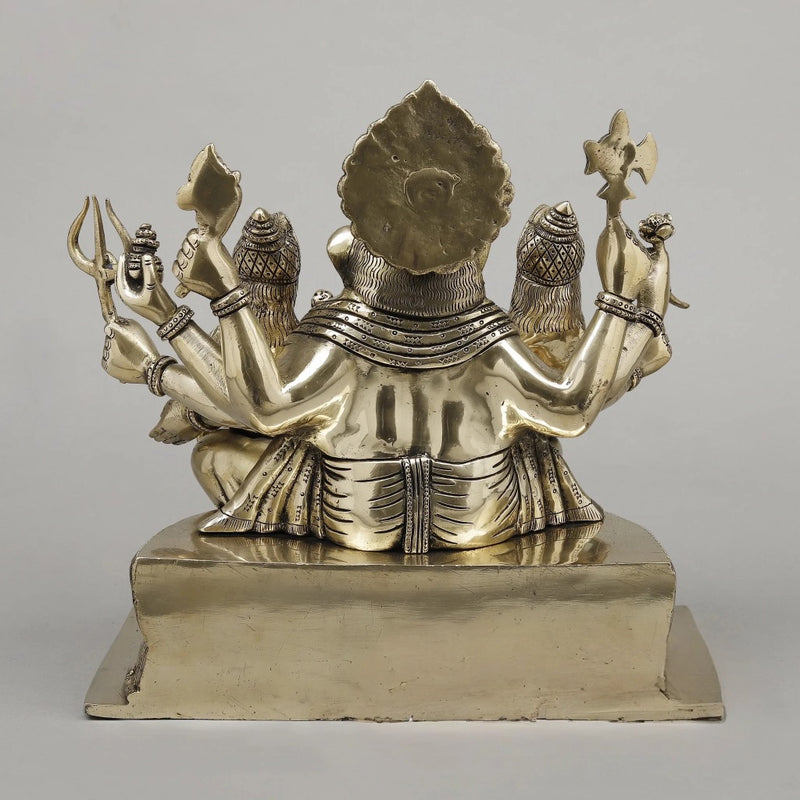 Brass Ganesh with Riddhi Siddhi Seated on Lotus Idol (Height: 13 Inches)