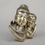 Brass Shiva Parvati moon idol, smiling faces with ornate head details and necklace