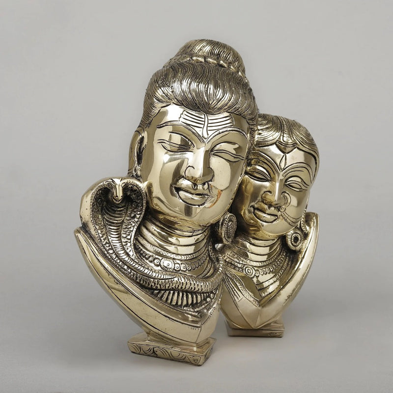 Brass Shiva Parvati Face On Moon Idol (Height: 9.5 Inches)