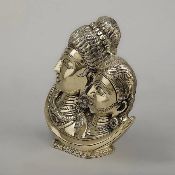 Brass Shiva Parvati Face On Moon Idol (Height: 9.5 Inches) Study Setting
