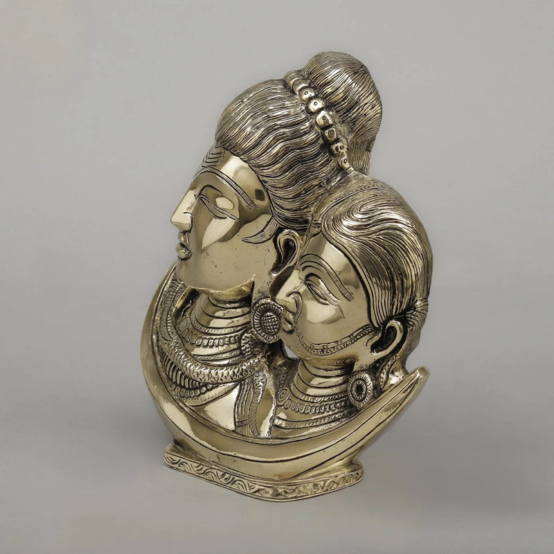 Brass Shiva Parvati Face On Moon Idol (Height: 9.5 Inches)
