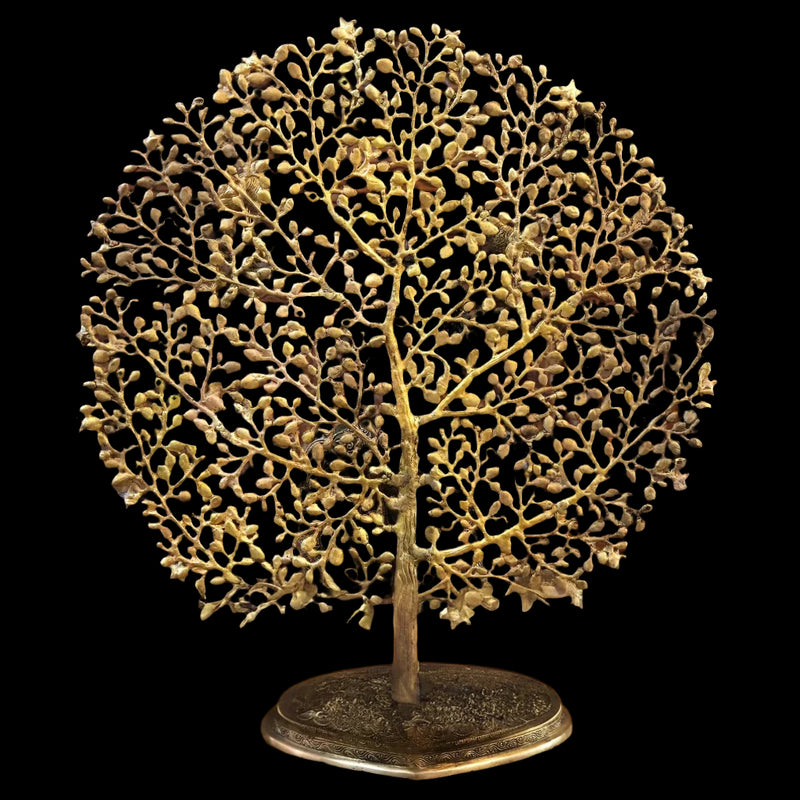 Brass Black Buddha seating With Tree Statue (Height: 30 Inches)