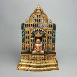 12-inch hand-painted brass Mahavir Swami idol, seated figure in ornate arched frame