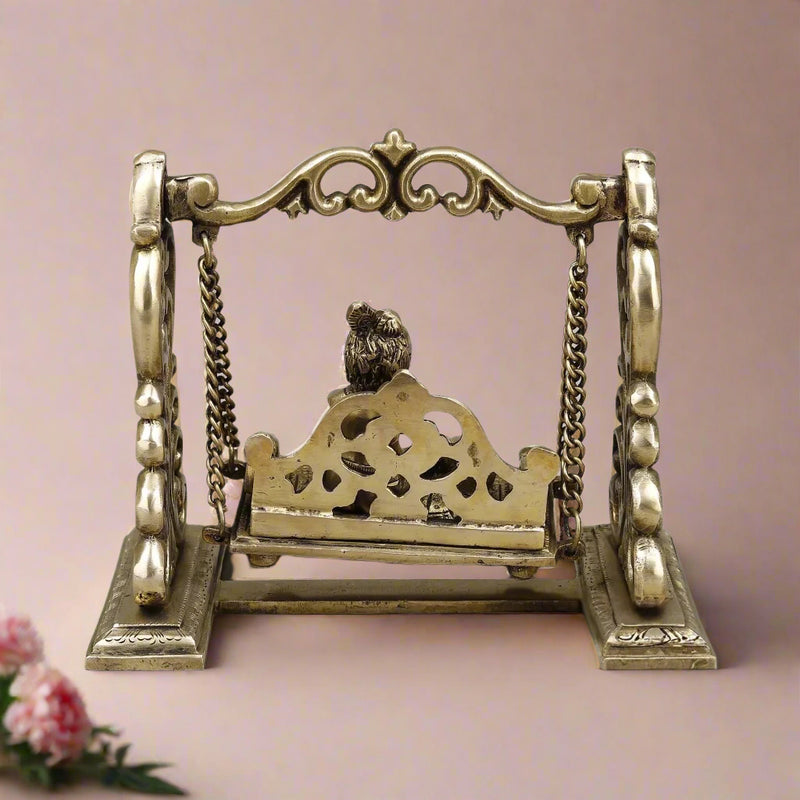 Brass Baby Krishna on Swing Sculpture (Height: 8 Inches)