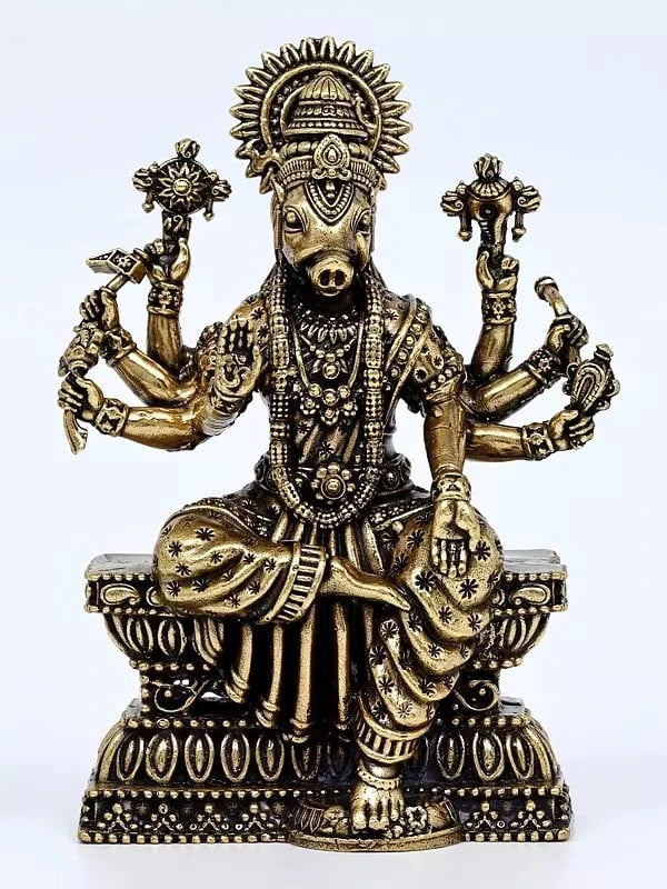 AONA Superfine Brass Eight Armed Sitting Goddess Varahi Idol
