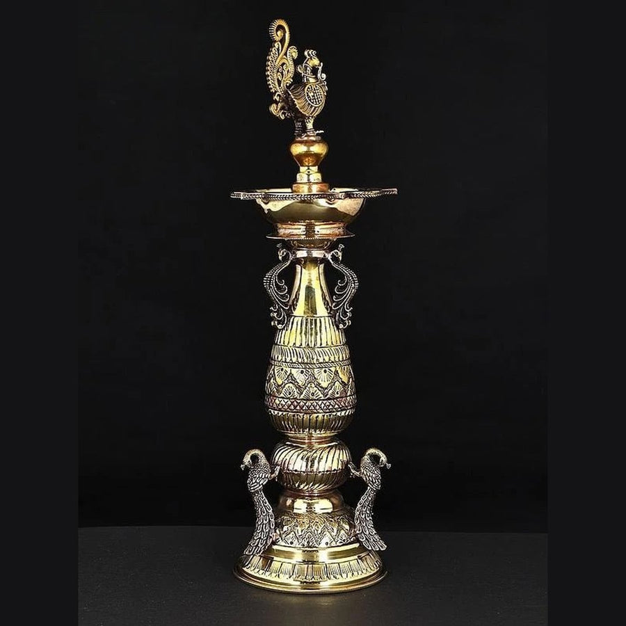 Superfine Brass Designer Peacock Lamp (Height :16 Inches) Craft Detail