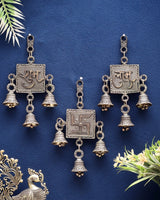 Pure brass OM and Shubh Labh wall hanging set with hanging bells and square motifs