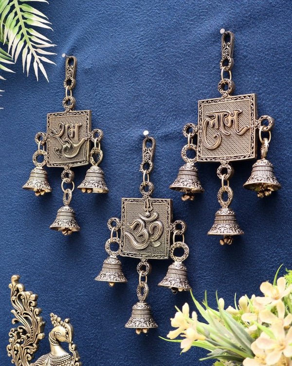 Pure Brass Om, Shubh Labh Wall Hanging Set (Height: 6.5 Inches) Study Setting