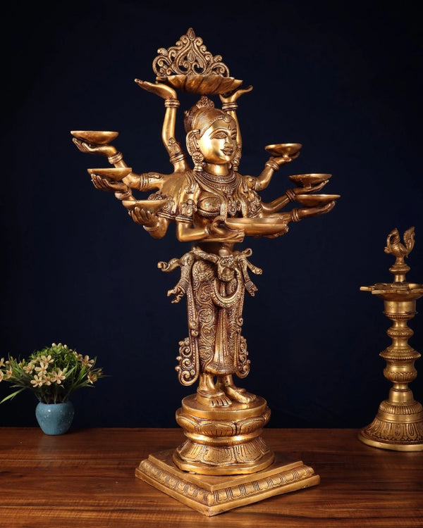 Brass Deep Lady with Ten arms (Height: 27 Inches) Study Setting