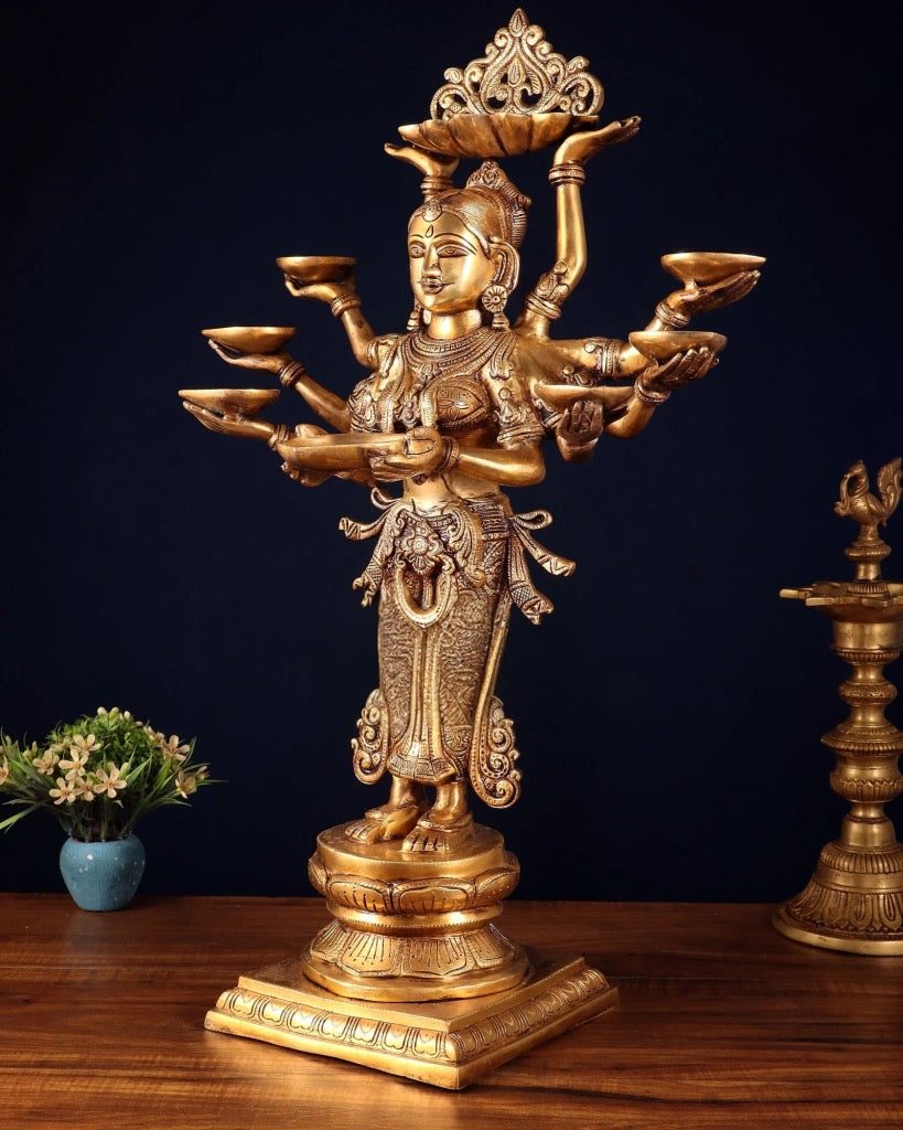 Brass Deep Lady with Ten arms (Height: 27 Inches) Craft Detail