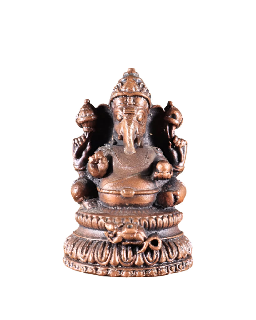 Mini Lord Ganesha idol in pure copper, seated with crown, 2-inch height