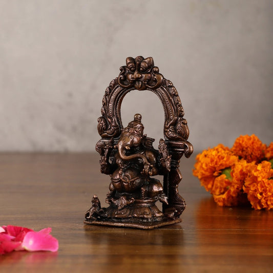 Pure Copper Lord Ganesha Idol (Height: 4 Inch)