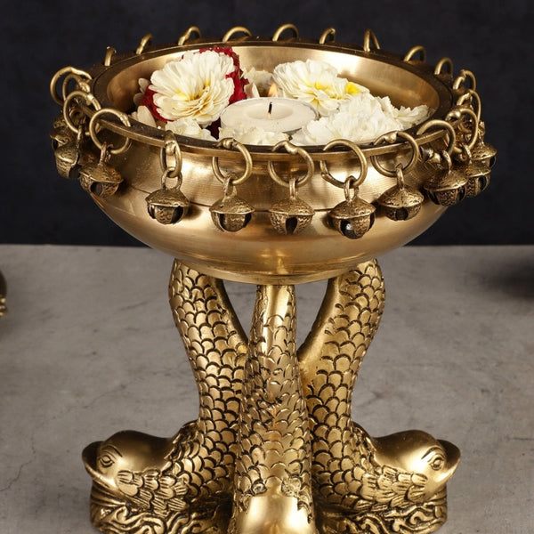 Brass Vastu Urli with Fish Legs (Height:8 Inches) Entryway Setting