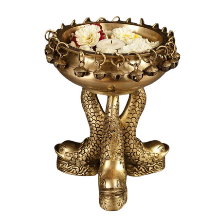 Brass Vastu Urli with Fish Legs (Height:8 Inches)