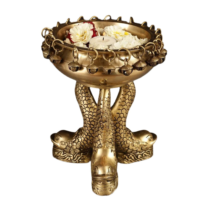 Brass Vastu Urli with Fish Legs (Height:8 Inches)