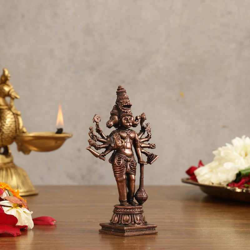 Pure Copper Standing Panchmukhi Hanuman Ji Idol (Height: 4.5 Inch)