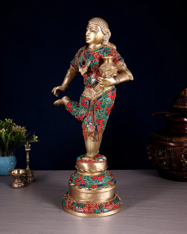 Brass Pot Lady Sculpture (Height:16.5 Inches) Study Setting