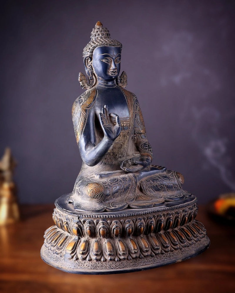 Brass Buddha Statue with Sand Finish (Height:16.5 Inches)