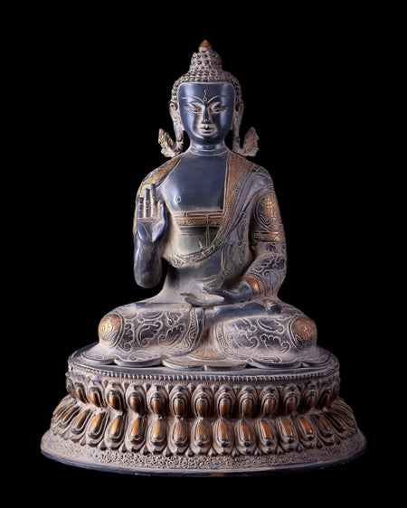 Brass Buddha Statue with Sand Finish (Height:16.5 Inches)