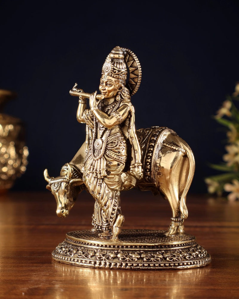 Brass Superfine Lord Krishna Murti (Height:4.5 Inches)