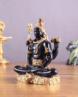 Seated Lord Shiva brass murti holding drum and trident, dhyaan mudra pose