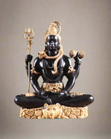 Lord Shiva brass murti, seated in dhyaan mudra with black body and gold ornaments
