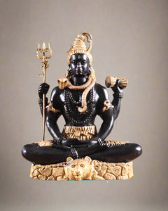 Lord Shiva brass murti, seated in dhyaan mudra with black body and gold ornaments