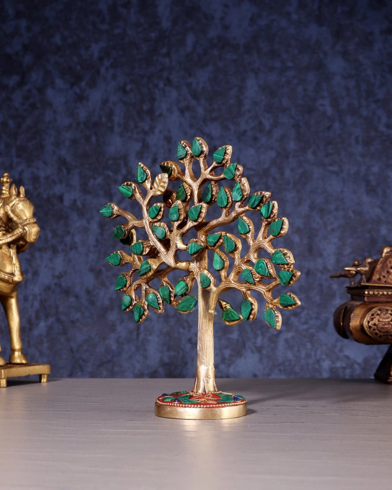 Pure Brass Kalpavriksha Tree with Stone Inlay (Height :7 Inches)