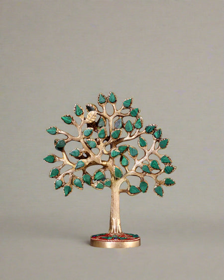 Pure Brass Kalpavriksha Tree with Stone Inlay (Height :7 Inches)