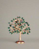 Kalpavriksha tree in pure brass with green stone inlay, 7-inch decorative tabletop