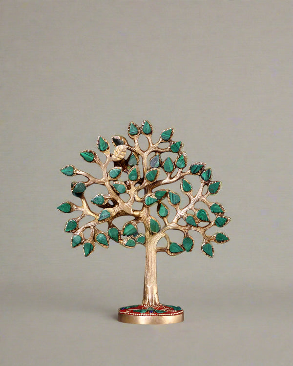 Pure Brass Kalpavriksha Tree with Stone Inlay (Height :7 Inches)