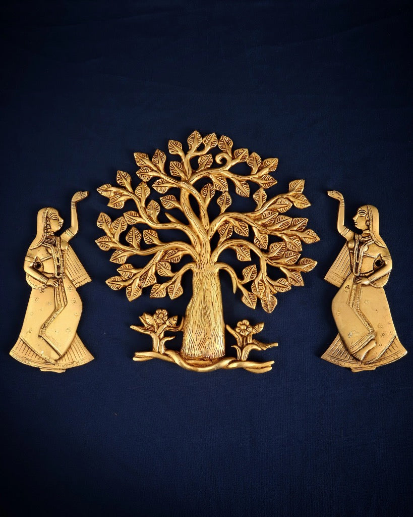 AONA Brass Kalpavriksha Tree with Apsaras Wall Hanging Set 