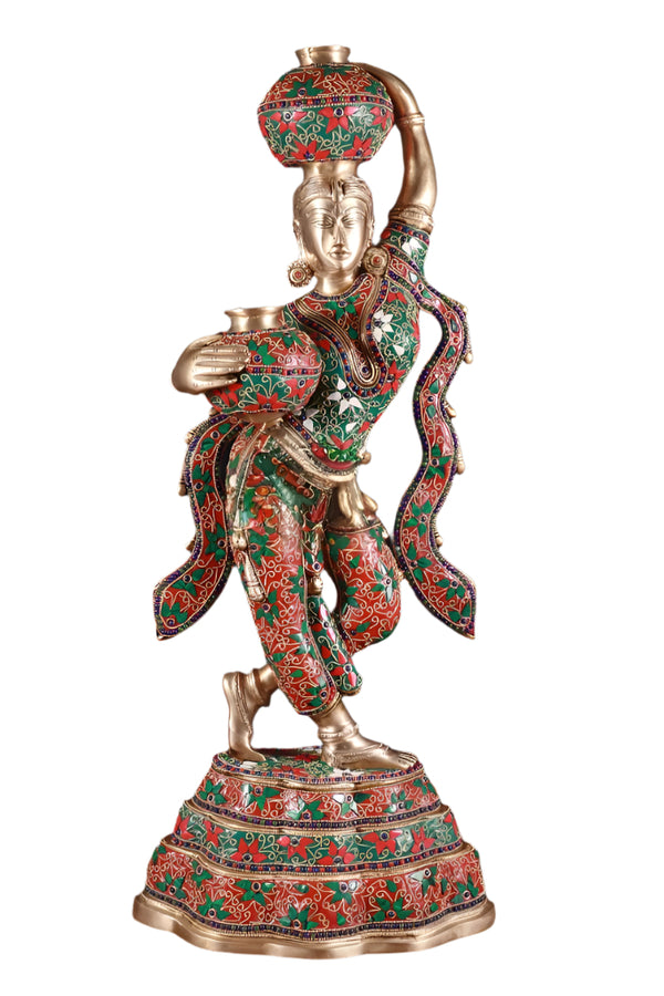 Pure Brass Krishna’s Gopi Carrying Butter Pots (Height :27.2 Inches)