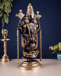 Tirupati Balaji brass idol close view, detailed chest ornaments and four arms