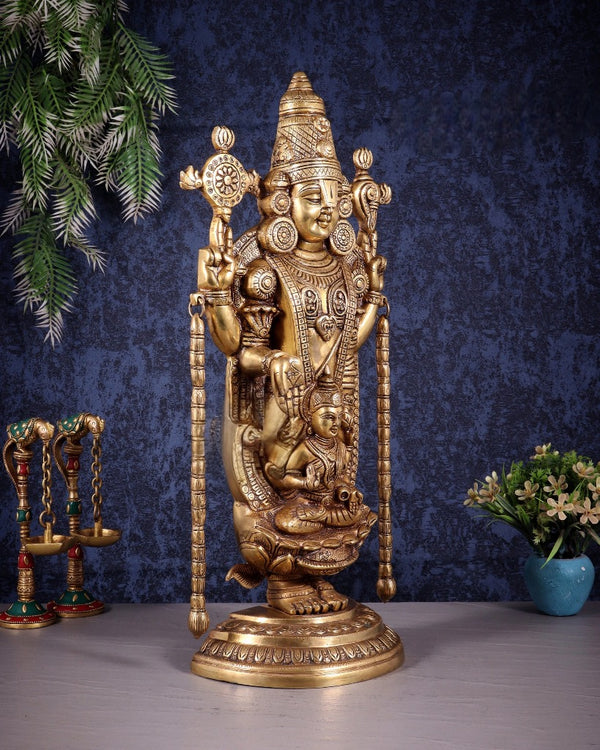 Superfine Brass Tirupati Balaji with goddess Lakshmi Idol (Height: 20 Inch) Study Setting