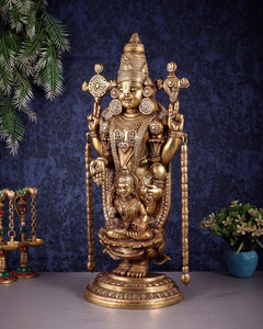AONA brass Tirupati Balaji idol with Lakshmi figure at feet, ornate detailing