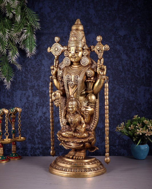 Superfine Brass Tirupati Balaji with goddess Lakshmi Idol (Height: 20 Inch)