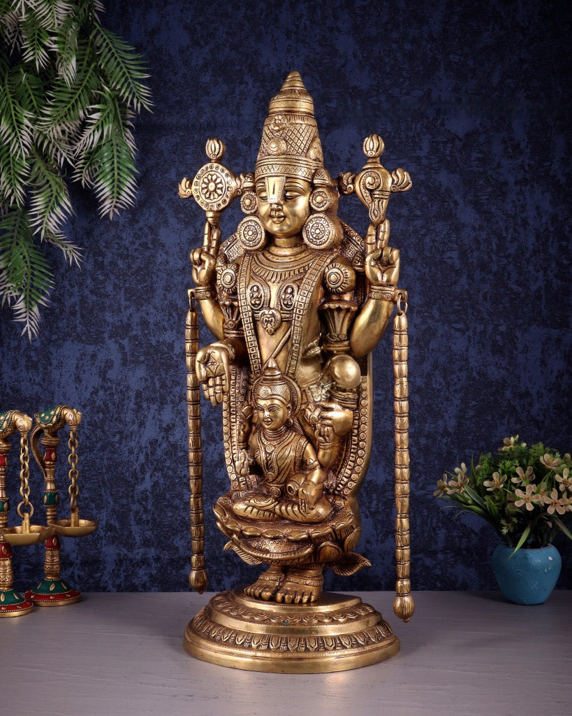 Superfine Brass Tirupati Balaji with goddess Lakshmi Idol (Height: 20 Inch) Craft Detail