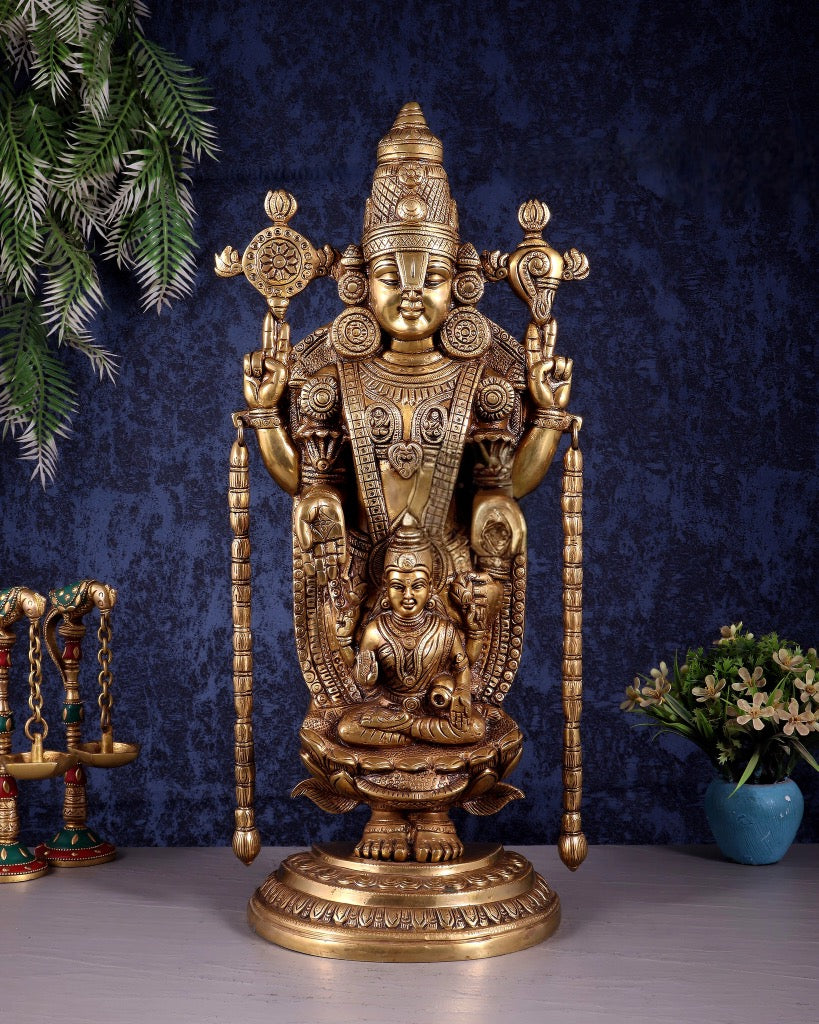 AONA Superfine Brass Tirupati Balaji with goddess Lakshmi Idol
