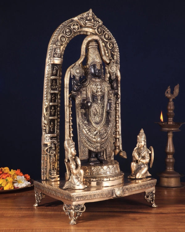 Pure Brass Lord Tirupati Balaji with Hanuman & Garuda Idol (Height: 24 Inch) Study Setting