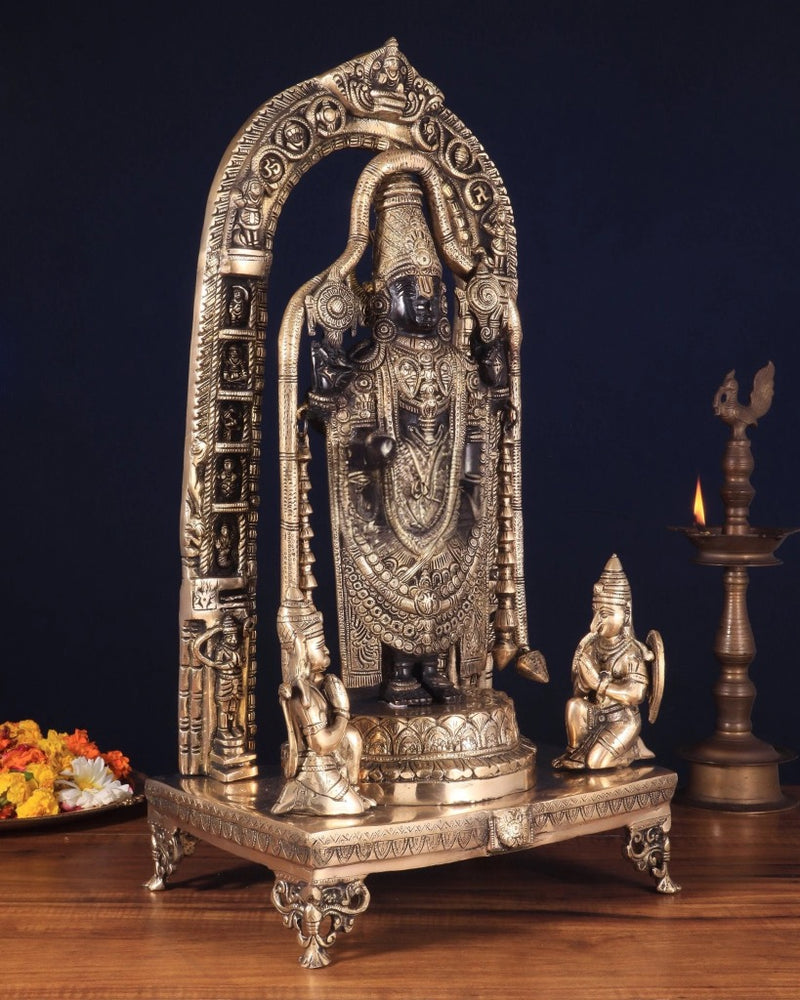 Pure Brass Lord Tirupati Balaji with Hanuman & Garuda Idol (Height: 24 Inch)