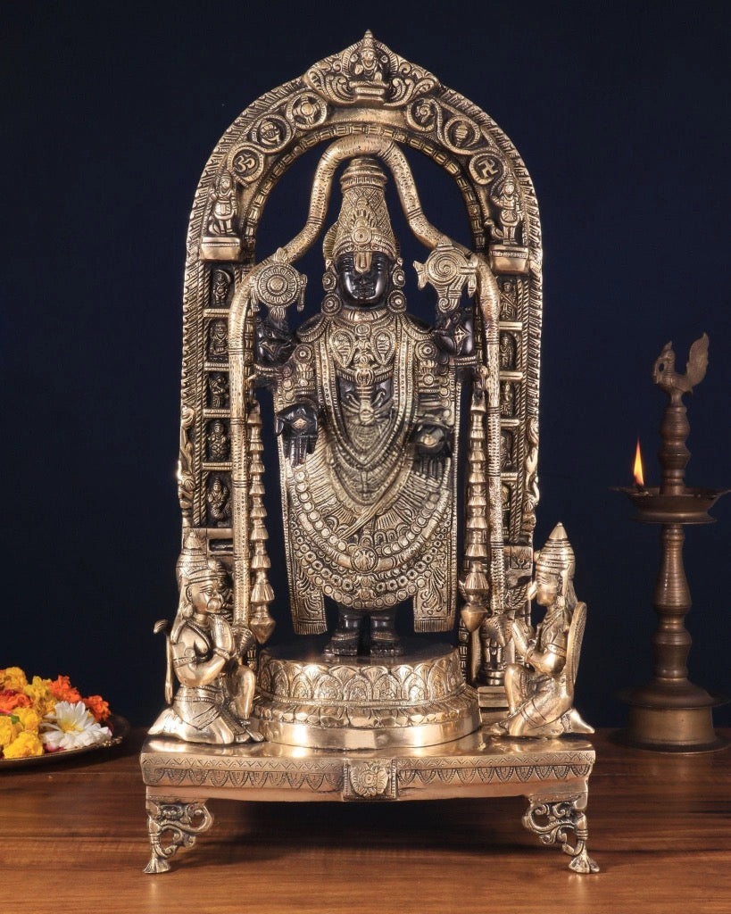 AONA Pure Brass Lord Tirupati Balaji with Hanuman & Garuda Idol