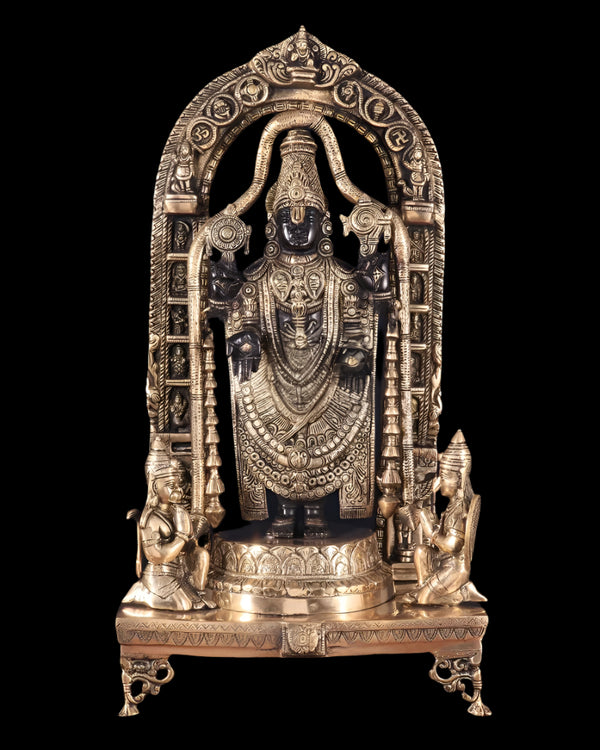 Pure Brass Lord Tirupati Balaji with Hanuman & Garuda Idol (Height: 24 Inch)